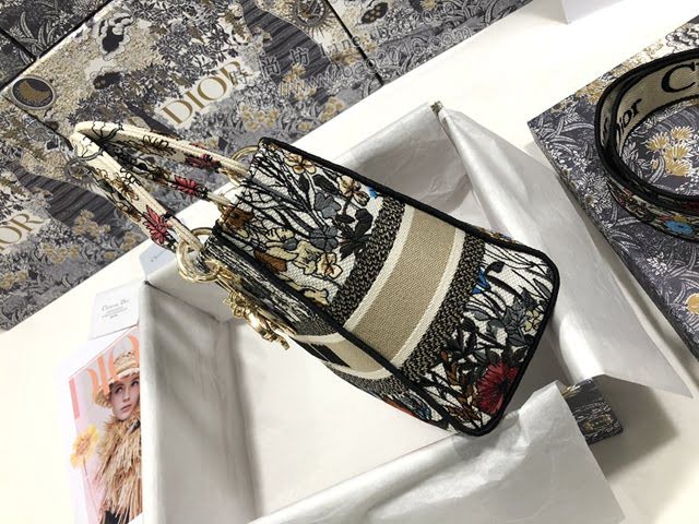 Dior女包 迪奧Lady D-Lite五格刺繡田園花手袋 Dior手提肩背斜挎包  dfk1811